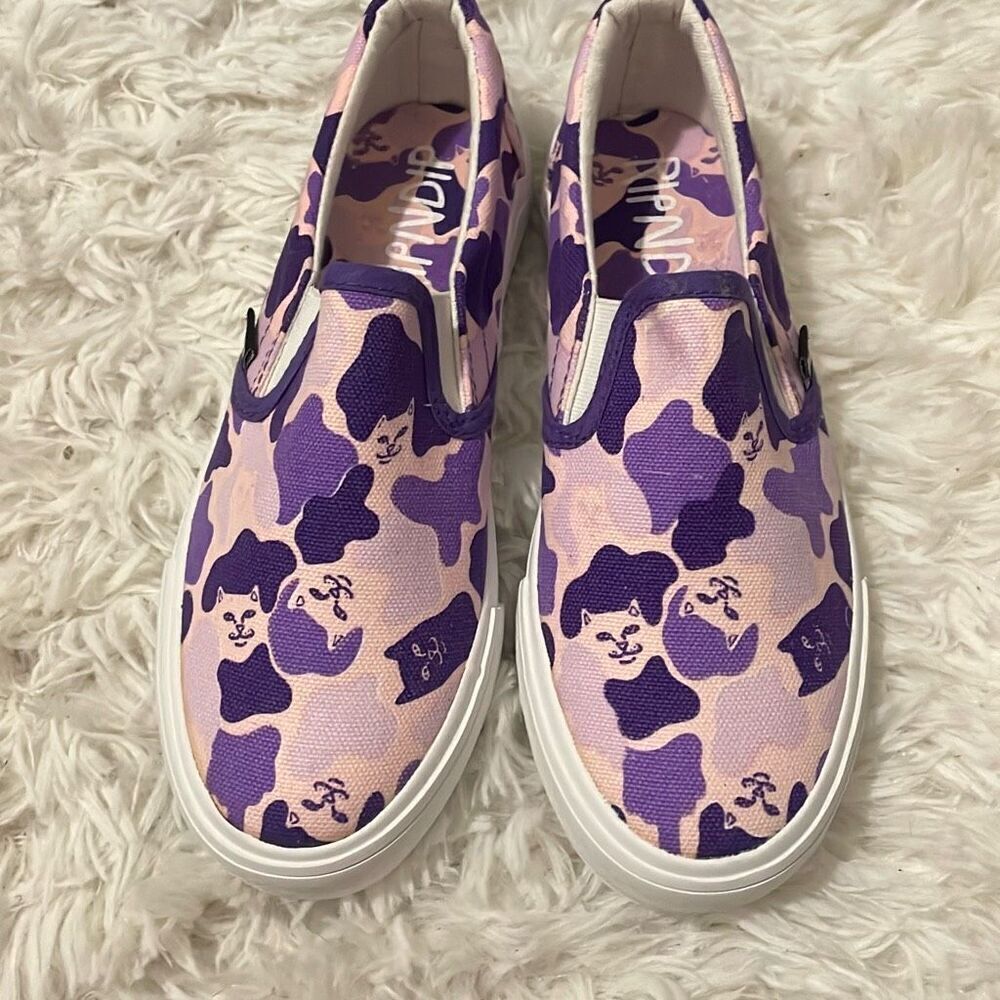Ripndip purple camo lord nermal cat flipping off meme loafer skater shoe size 5